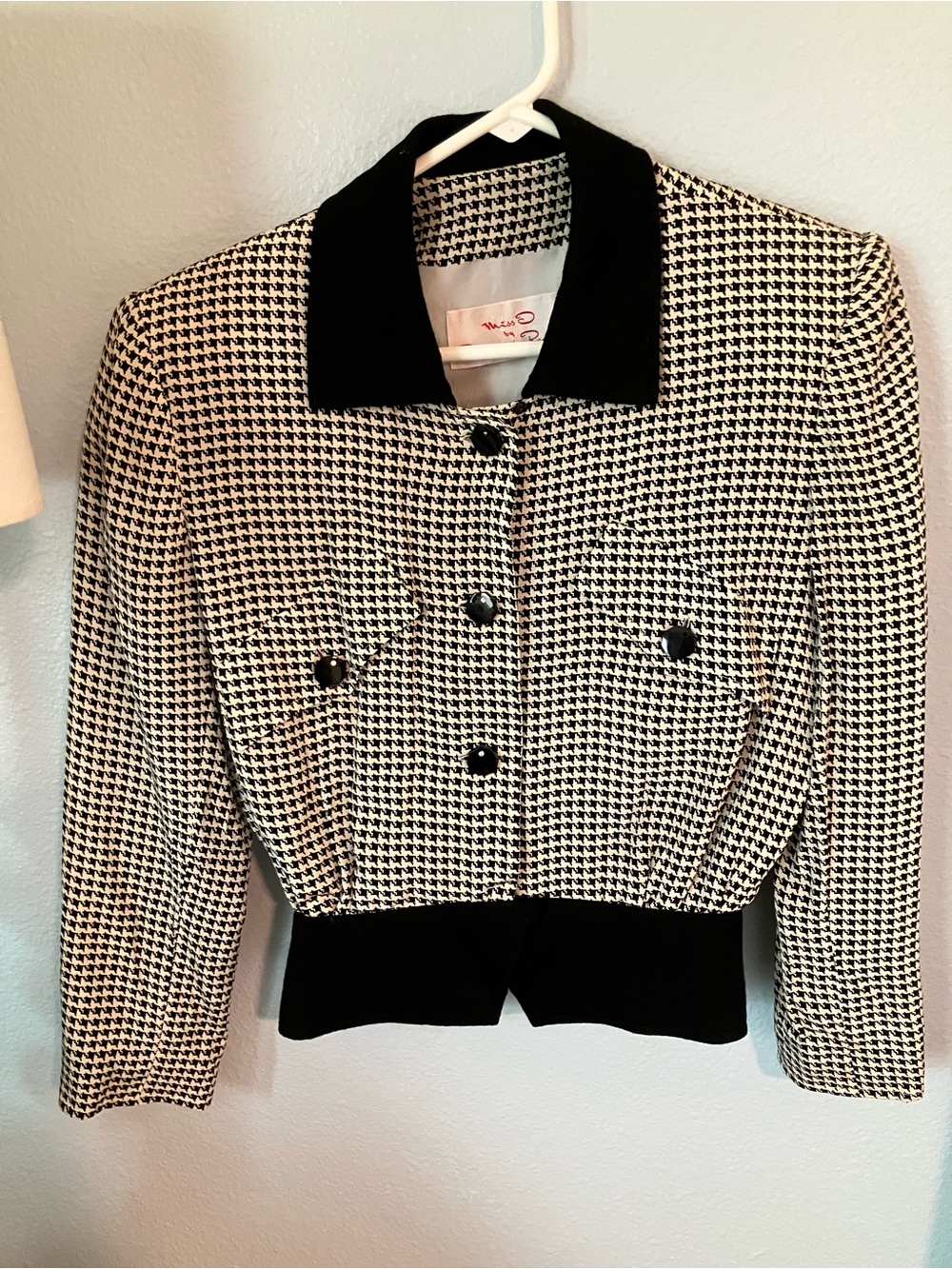 Oscar de la Renta Black Vintage Miss O Houndstooth Silk Skirt Set